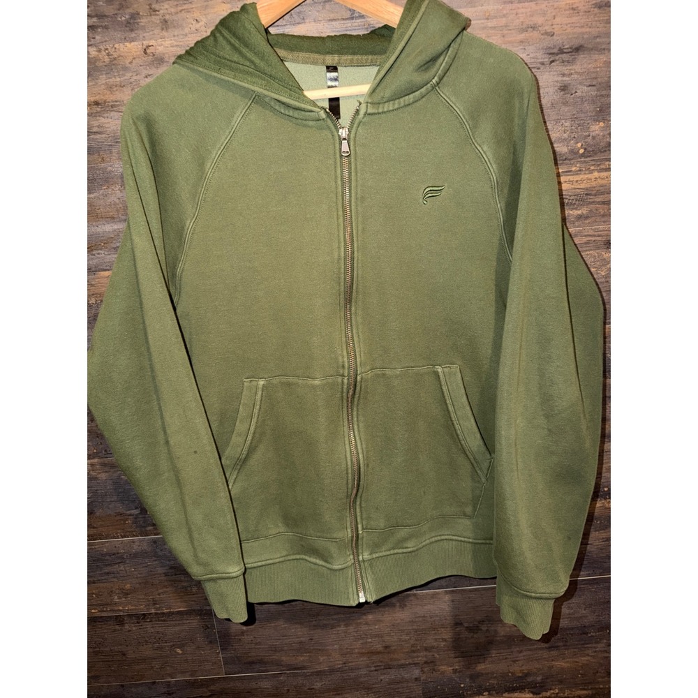 Fabletics Mens Olive Green Full Zip Fleece Hoodie Size L Raglan Activewear